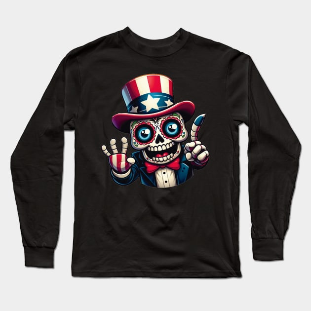 Sugar Skull Art - Don’t Fear the Reaper… He Wants You to Party Long Sleeve T-Shirt by ImaginativeInkPOD